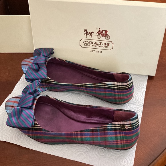 COACH WOMEN’S CAMBRIA TARTAN FLATS. BLUE/RED/PURPLE WITH BOWS. CUTE. SIZE 7. EUC - Picture 7 of 7